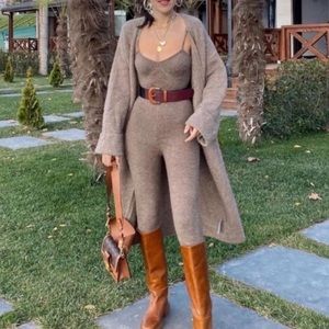 2-Piece Knit Jumpsuit and Cardigan